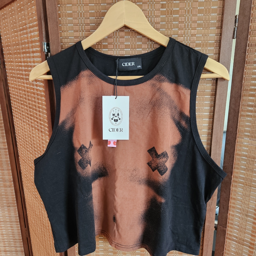 Cider Black and Brown Graphic Crop Muscle Tee